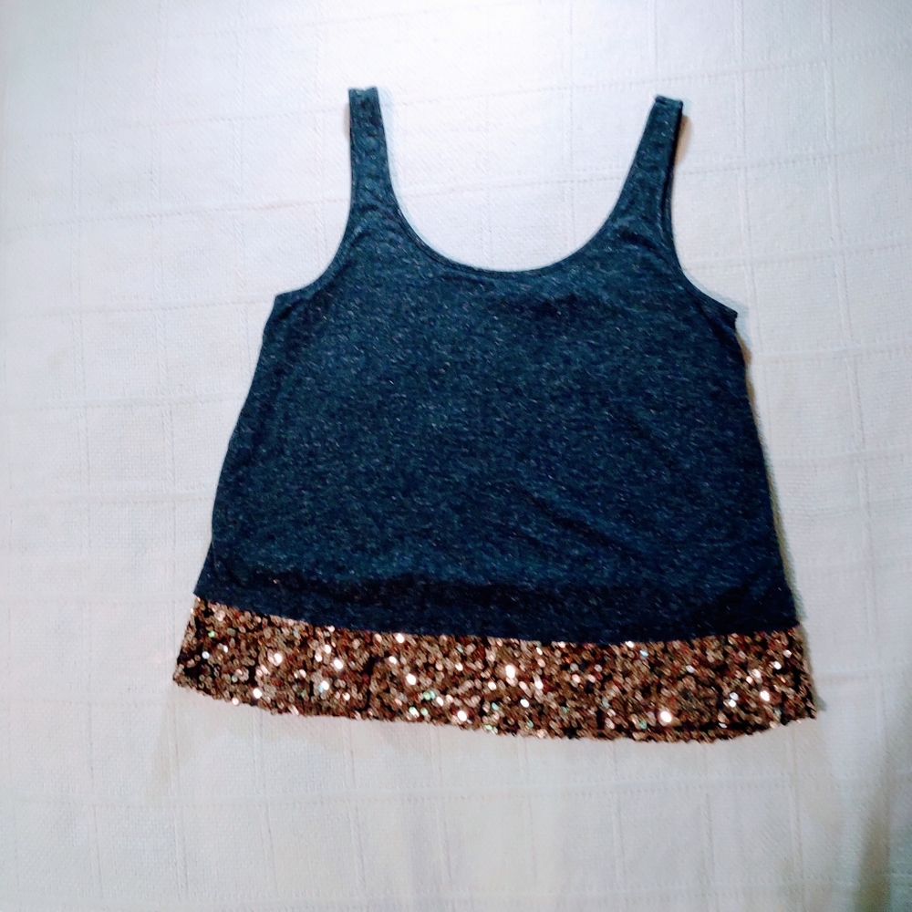 Navy blue sleeveless top with gold sequin detail